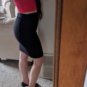 Black Ruffle Pencil Skirt